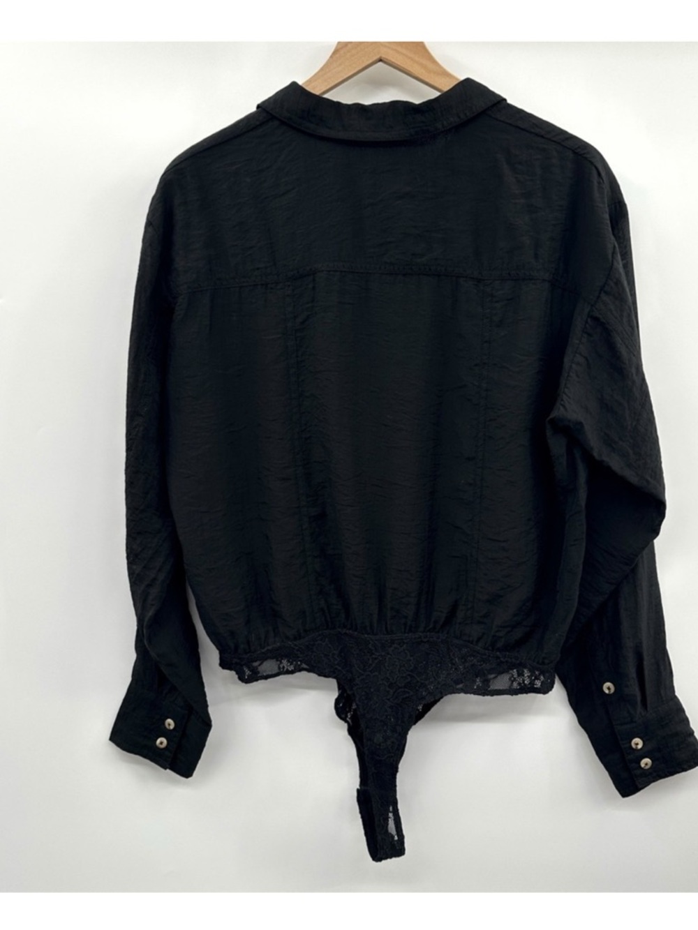 Anthropologie Pilcro Buttondown Blouse Bodysuit in Black Size Large - Picture 6 of 13